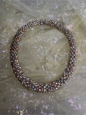 Handmade Glass Seed Bead Bracelet | Neutral Silver Champagne Stretch Bangle